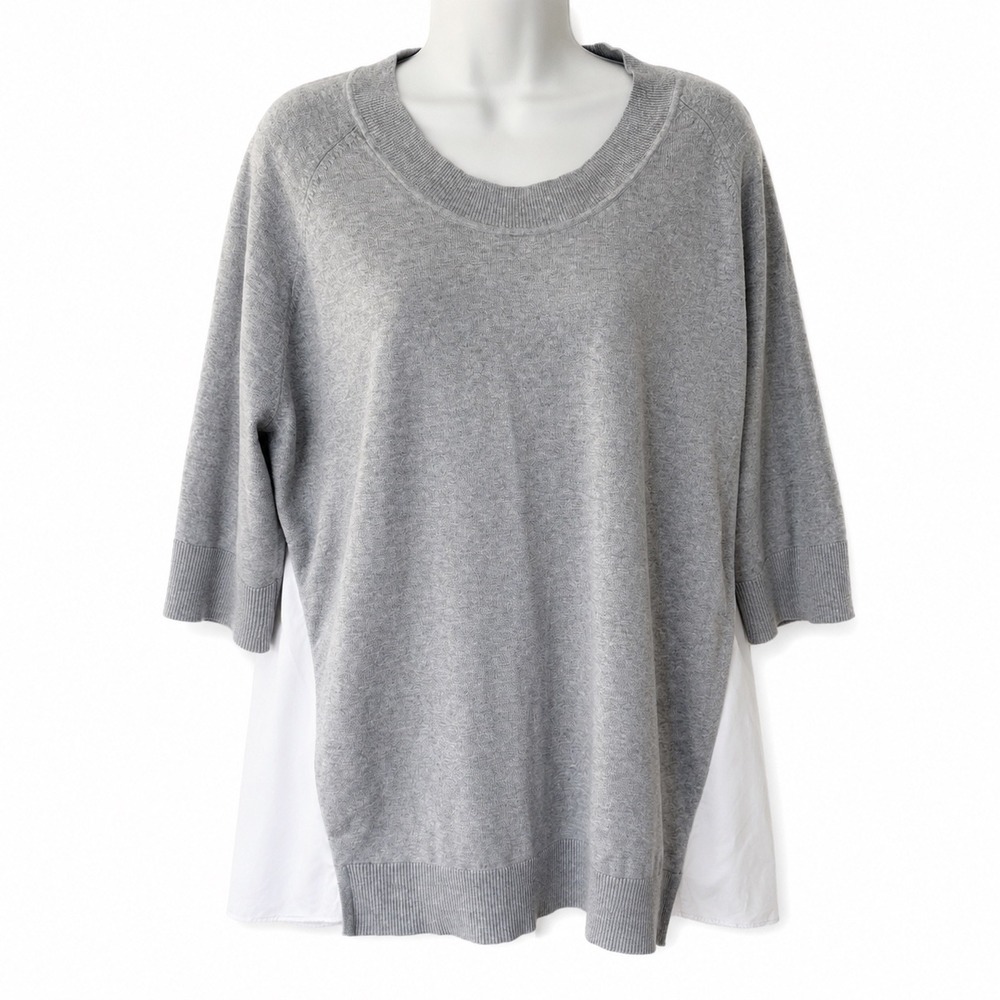 COS Womens Mixed Media Cotton Cashmere Knit Top Grey White Raglan Sleeve Size M